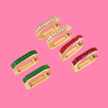 Rectangle Diamond Hoops - Emerald