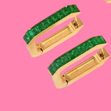 Rectangle Diamond Hoops - Emerald
