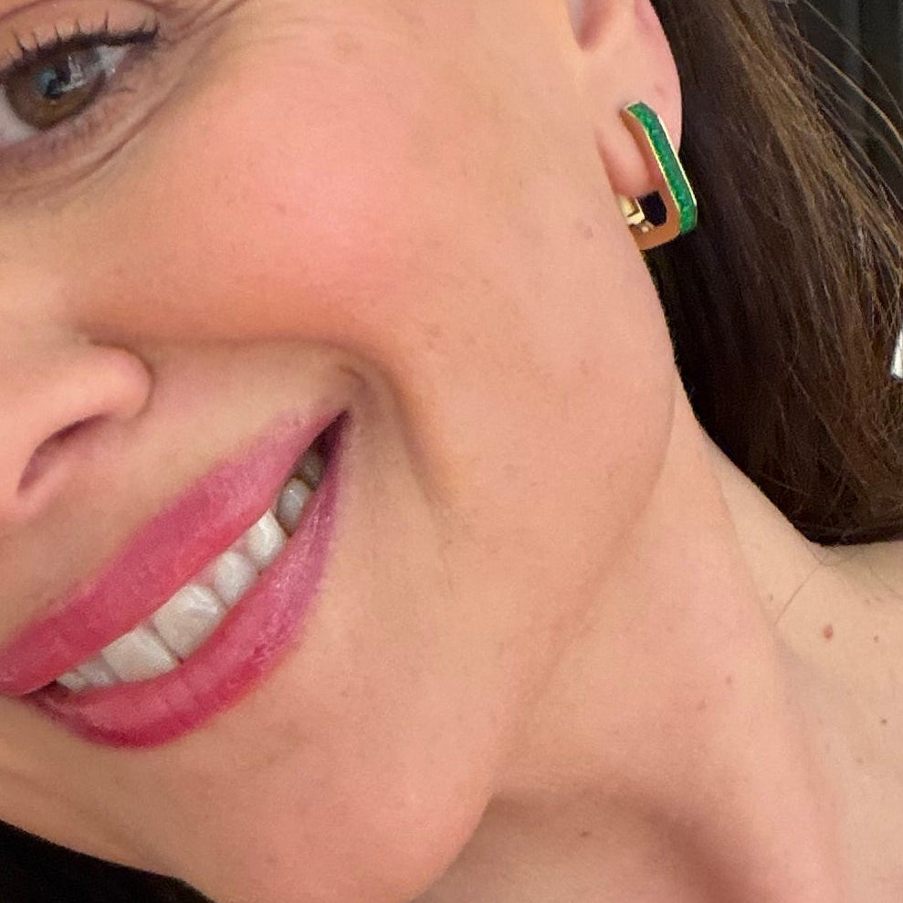 Rectangle Diamond Hoops - Emerald