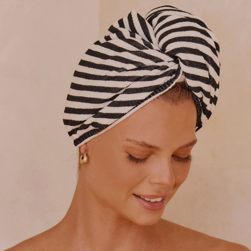 RIVA Hair Towel Wrap in Monochrome Stripe